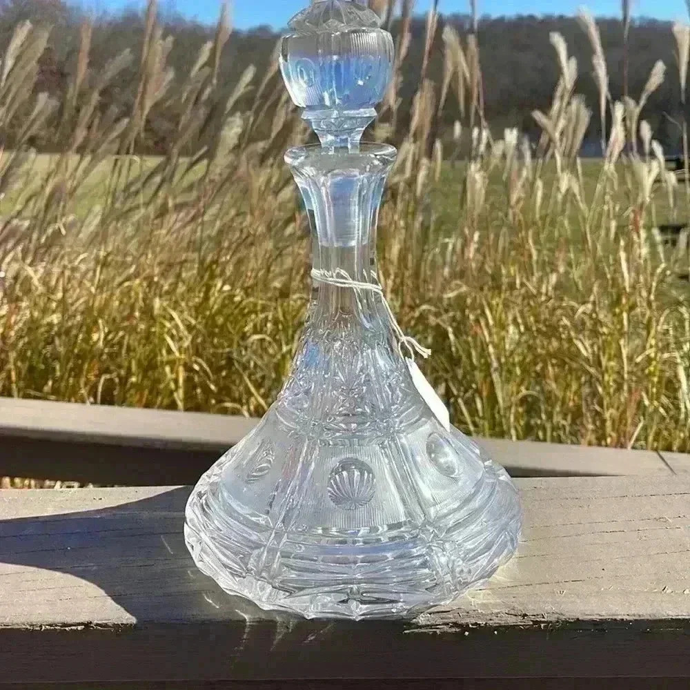 Cut glass beautiful wine decanter. Heavy. 1960s.